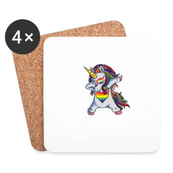 I Love My Two Moms Cute LGBT Gay Ally Unicorn Cool - Coasters (set of 4) - white - Front