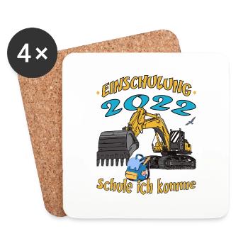 Einschulung 2022 Bagger Schule ich komme - Untersetzer (4er-Set) - Weiß - Vorne