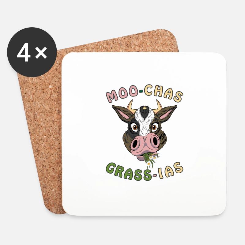 MOO-CHAS GRASS-IAS Bauernhof Mädchen - Untersetzer (4er-Set) - Weiß