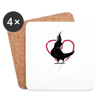 Cockatiel blanc silhoutte avec un cœur - Coloré - Dessous de verre (lot de 4) - blanc - Devant