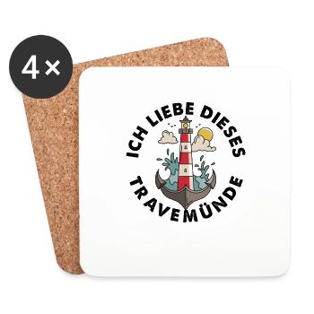 Travemünde Ostsee - Moin Leuchtturm Anker - Untersetzer (4er-Set) - Weiß - Vorne
