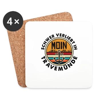 Travemünde Ostsee - Moin Leuchtturm Anker - Untersetzer (4er-Set) - Weiß - Vorne