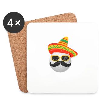 Funny Golf Ball Mustache Mexican Fiesta - Coasters (set of 4) - white - Front