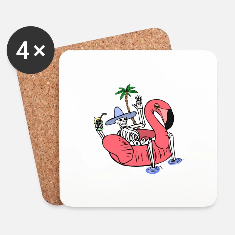 Skeleton on Summer Holiday - Coasters (set of 4) - white