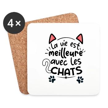 la vie est meilleur avec un chat - Dessous de verre (lot de 4) - blanc - Devant