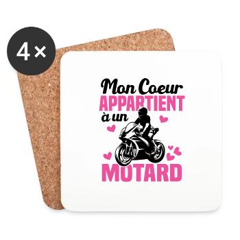 Mon coeur appartient à un motard - Dessous de verre (lot de 4) - blanc - Devant