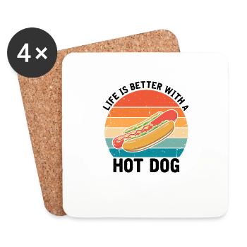 La vie est meilleure avec Hot Dog Hotdog BBQ - Dessous de verre (lot de 4) - blanc - Devant