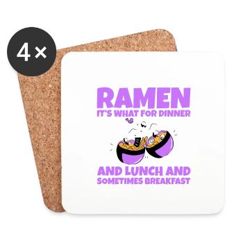 Ramen, pour le dîner et le déjeuner et le petit-déjeuner 2 - Dessous de verre (lot de 4) - blanc - Devant