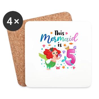 This Mermaid is 5 Mädchen Gebutrstag Meerjungfrau - Untersetzer (4er-Set) - Weiß - Vorne