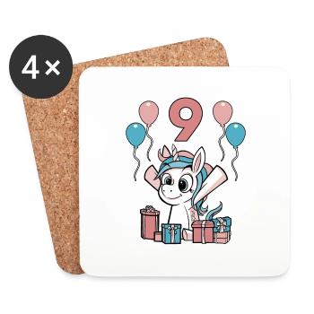 9 ans Licorne Anniversaire Des Enfants Fille Cadeau - Dessous de verre (lot de 4) - blanc - Devant