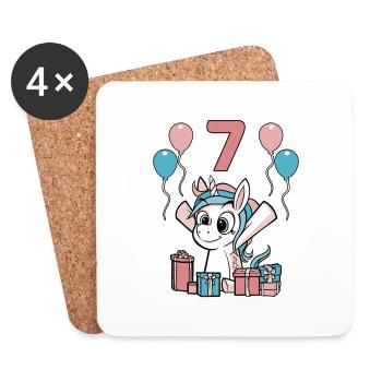 7 Years Unicorn Children's Birthday Girl Gift - Coasters (set of 4) - white - Front