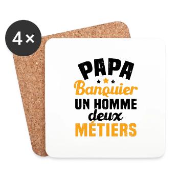 Papa Banquier un homme deux métiers - Dessous de verre (lot de 4) - blanc - Devant