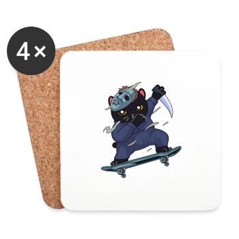 Skateboarder Katze Ninja Dab Dabbing Skateboard - Untersetzer (4er-Set) - Weiß - Vorne