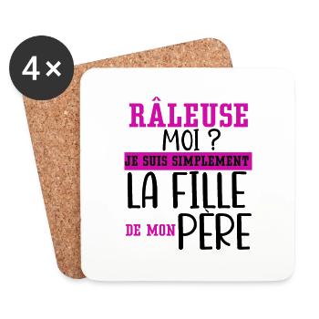 Râleuse je suis la fille de mon père cadeau humour - Dessous de verre (lot de 4) - blanc - Devant