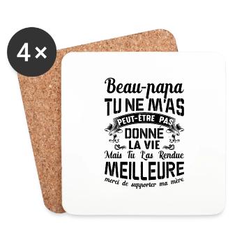 Beau Papa Fête Des Pères Cadeau Anniversaire Noël - Dessous de verre (lot de 4) - blanc - Devant