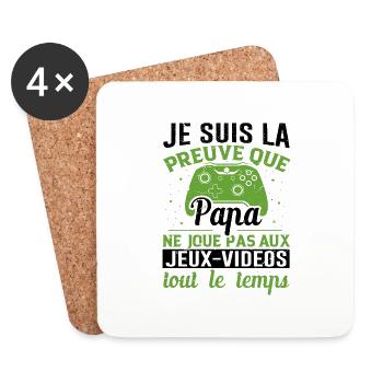 Gamer Papa Fête Des Pères Console Idée Cadeau Geek - Dessous de verre (lot de 4) - blanc - Devant