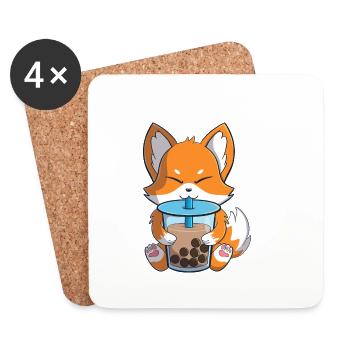 boba bubble tea fox cute kawaii fox - Coasters (set of 4) - white - Front