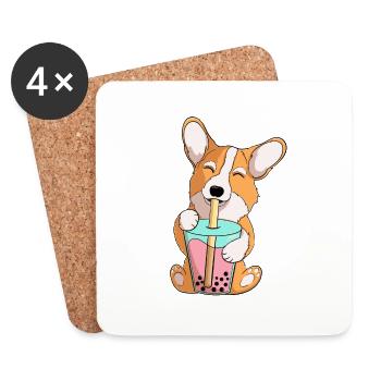 cute corgi drinking boba tea bubble tea funny - Coasters (set of 4) - white - Front