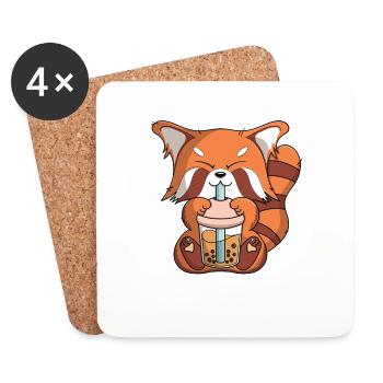 Süßer Kawaii Red Panda Boba Tea Bubble Tea Spaß - Untersetzer (4er-Set) - Weiß - Vorne