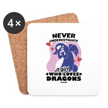 Never Underestimate A Girl Who Loves Dragons - Untersetzer (4er-Set) - Weiß - Vorne