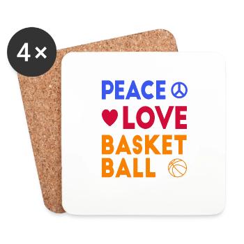 Slogan Peace Love Basketball pour les joueurs de basket-ball - Dessous de verre (lot de 4) - blanc - Devant