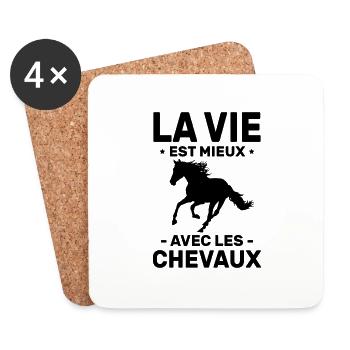Cadeau Cheval La Vie Est Mieux Avec Les Chevaux - Dessous de verre (lot de 4) - blanc - Devant