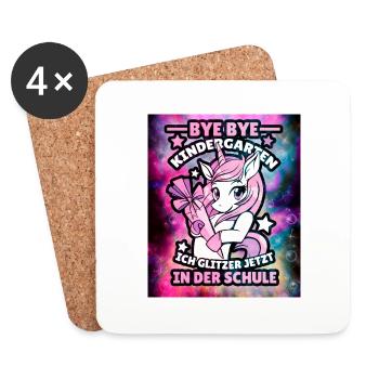 Unicorn Back to School bye bye Kindergarten - Coasters (set of 4) - white - Front