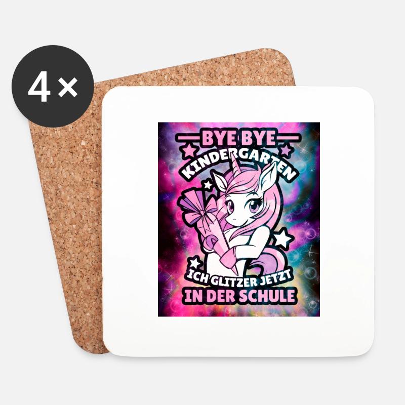 Einhorn Schulanfang bye bye Kindergarten - Untersetzer (4er-Set) - Weiß