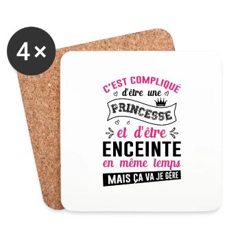 Princesse Et Enceinte Maman Cadeau Fête Des Mères - Dessous de verre (lot de 4) - blanc - Devant