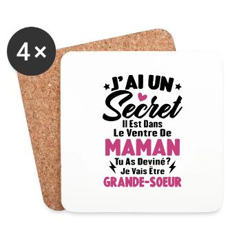 J'ai un secret je vais être grande sœur cadeau - Dessous de verre (lot de 4) - blanc - Devant