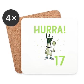 Herren 17. Geburtstag Hurra der Lauch wird 17 - Untersetzer (4er-Set) - Weiß - Vorne