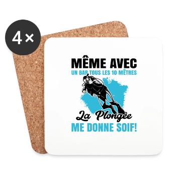 La Plongée Me Donne Soif Mer Cadeau Plongeur Apnée - Dessous de verre (lot de 4) - blanc - Devant