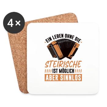 Leben Ohne Steirische Harmonika, Lustiges Quetschn - Untersetzer (4er-Set) - Weiß - Vorne