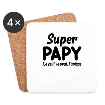 Super Papy Cadeau Anniversaire Fête Des Pères Papa - Dessous de verre (lot de 4) - blanc - Devant