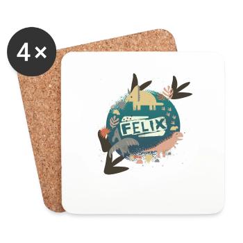 FELIX - Beau nom de garçon avec de mignons dinosaures - Dessous de verre (lot de 4) - blanc - Devant