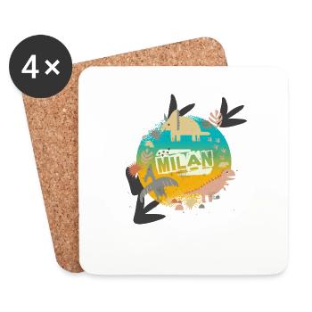 MILAN - Beau nom de garçon avec de mignons dinosaures - Dessous de verre (lot de 4) - blanc - Devant