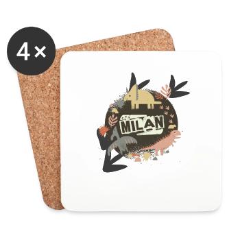 MILAN - Beau nom de garçon avec de mignons dinosaures - Dessous de verre (lot de 4) - blanc - Devant