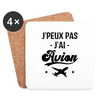 Cadeau Je peux pas j'ai avion humour aviation - Dessous de verre (lot de 4) - blanc - Devant