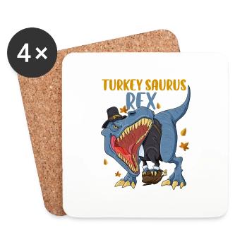 Turkey Saurus Rex I TRex Pilgrim Hat I Dinosaur - Untersetzer (4er-Set) - Weiß - Vorne