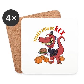 Turkey Saurus Rex I TRex Pilgrim Hat I Dinosaur - Untersetzer (4er-Set) - Weiß - Vorne