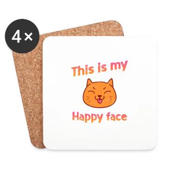 This Is My Happy Face Cute Cat Lover T-Shirt - Untersetzer (4er-Set) - Weiß - Vorne