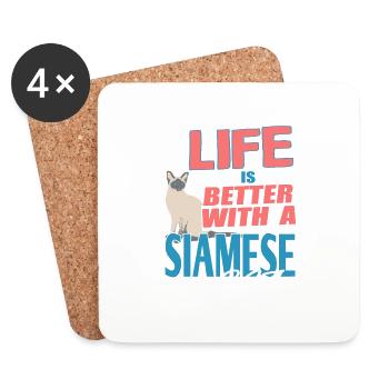 Life Is Better With A Siamese Cat T-Shirt - Untersetzer (4er-Set) - Weiß - Vorne