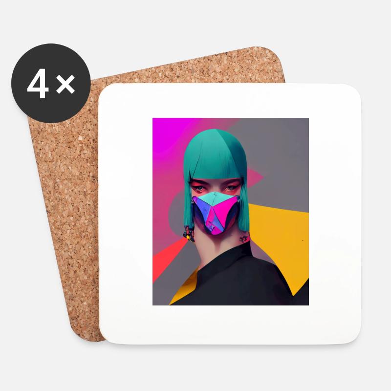 Frau mit Maske - Untersetzer (4er-Set) - Weiß