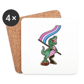 Drapeau LGBTQ - Ours dinosaure - Dessous de verre (lot de 4) - blanc - Devant