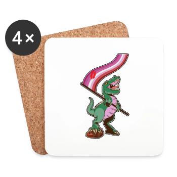 LGBTQ Flag - Dinosaur Lipstick - Coasters (set of 4) - white - Front