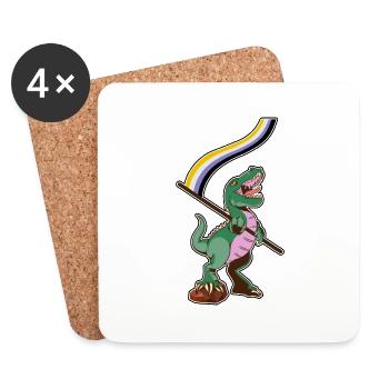 LGBTQ-Flagge - Dinosaurier Nicht-binär - Untersetzer (4er-Set) - Weiß - Vorne