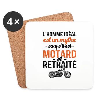 Motard Et Retraité Moto Cadeau Homme Humour Motard - Dessous de verre (lot de 4) - blanc - Devant