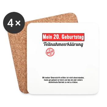 20 Jahr Gästebuch Teilnahmeerklärung 20 Geburtstag - Untersetzer (4er-Set) - Weiß - Vorne