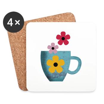 Ich liebe Kaffee und Blumen - Untersetzer (4er-Set) - Weiß - Vorne