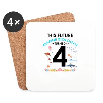 Marine Biology Birthday Party Birthday 4 Four - Coasters (set of 4) - white - Front